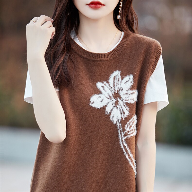 一枝花圆领马甲2024年秋季简约套头百搭显瘦,女装马甲,片语羊绒