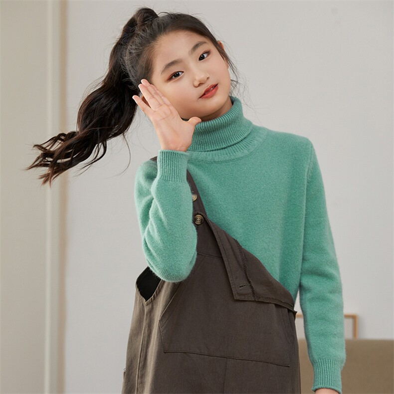 秋冬新款儿童高领羊毛衫女童保暖针织衫宝宝简约纯色毛衣外套,童装儿童羊毛衫,顺友羊绒童装