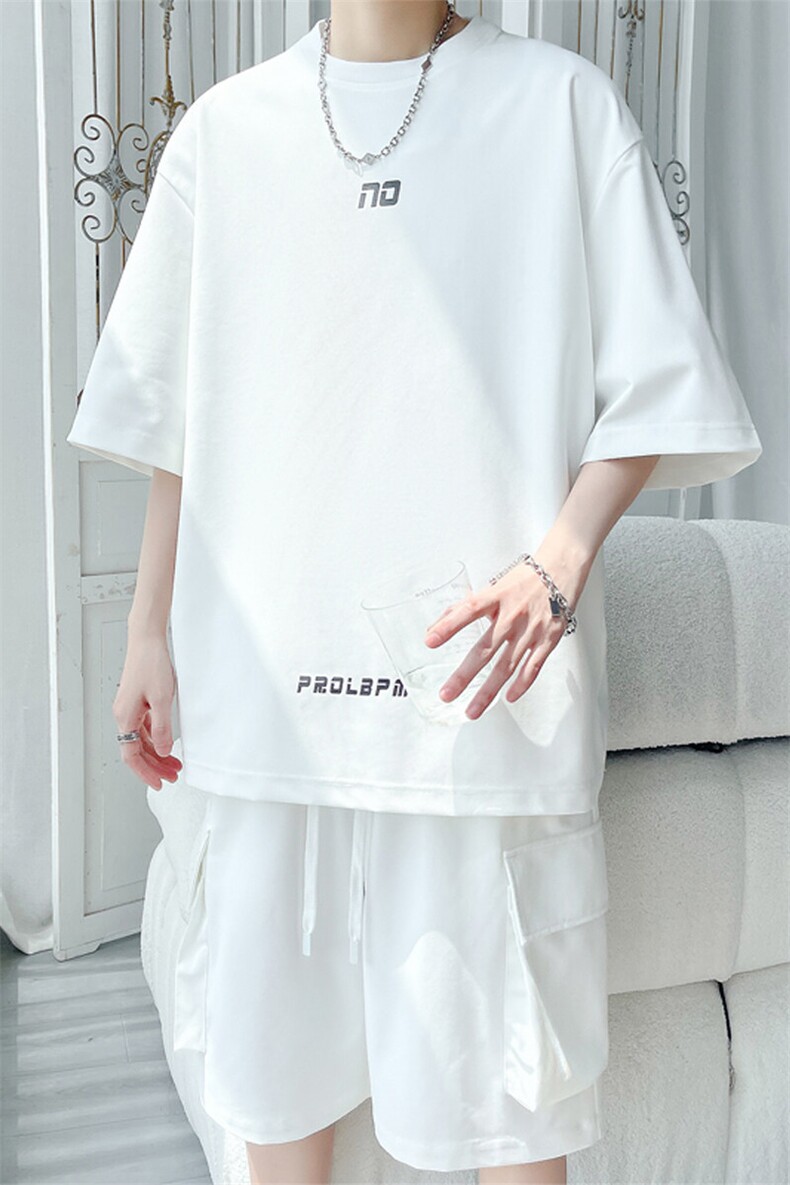 2025夏季新款旋律风车大码冰丝短袖T恤套装M-5XHQ25488-P65,男装T恤,电商A022