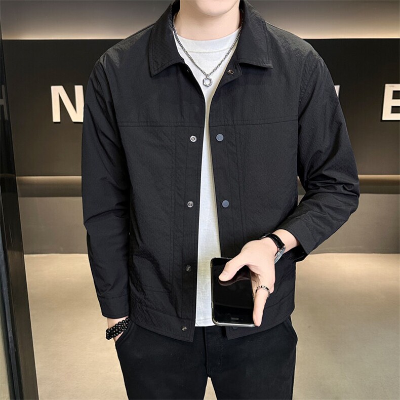 5202-L-4XL-P115店主风春季单排扣纯色翻领特殊面料夹克外套男，男装夹克，电商B255
