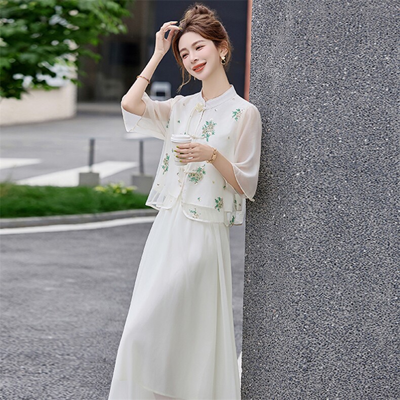 新中式轻国风套装女2025夏季新款高级感古典气质改良汉服两件套,女装套装/套裙,芷墨服饰