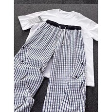 G210-P40韩版时尚条纹宽松阔腿休闲裤女2025新款高腰简约，男装休闲裤，电商B323A