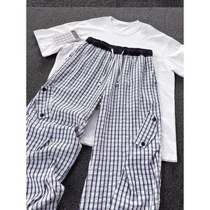 G210-P40 韩版时尚条纹宽松阔腿休闲裤女2025新款高腰简约图片