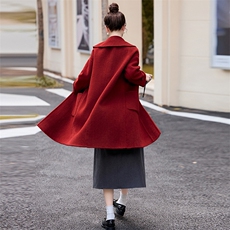 现货2024年冬季新款双面羊绒大衣长款大方领时尚外套，女装双面呢大衣，蝶眷