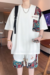 美式夏季薄款宽松百搭潮流拼色绣花大码两件套XZ102B-1TZ259P55图片