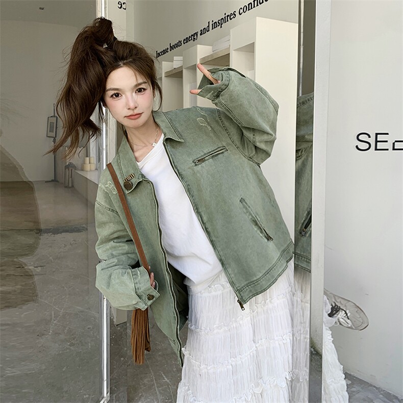 新款领口复古微章休闲宽松牛仔外套2C050-1211-P175-K258,女装短外套,2C050