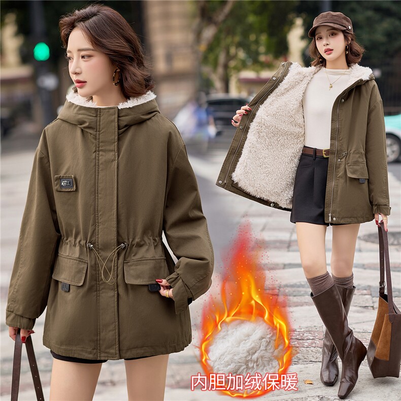 9115时尚加绒加厚中长款派克服,女装派克服,依路服饰