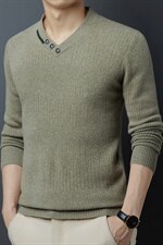秋季中年男士V领全羊毛长袖毛衣薄款爸爸装商务休闲针织衫上衣，男装针织衫/毛衣，电商B212（原钱塘6029）