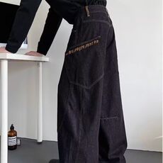 美式高街大口袋牛仔裤男夏季潮牌水洗宽松休闲阔腿弯刀裤，男装牛仔裤，四季星座505