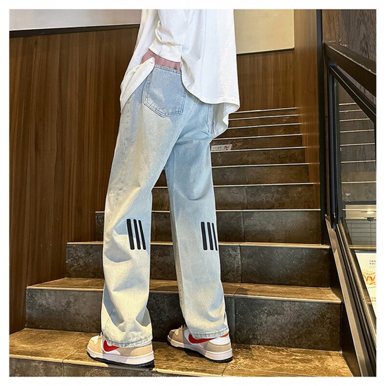 k1073-p55-控78 M-5XL 现货宽松cleanfit牛仔裤马丁靴黑暗拼接图片