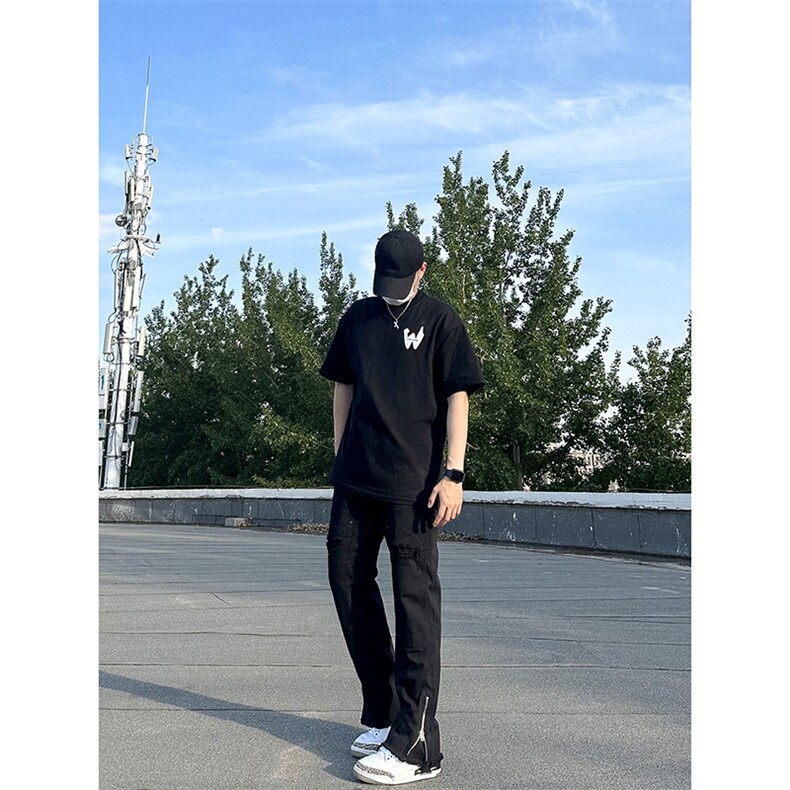 B221美式ins高街暗黑小众破洞拉链牛仔裤LK23069-P65控88,男装牛仔裤,电商B221