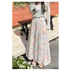 碎花花苞半身裙女2025新款夏季高腰中长款时尚减龄抽绳a字蓬蓬裙，女装半身裙，星座1210-1