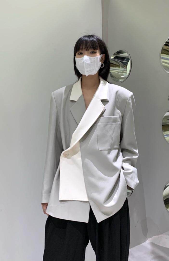 秋季新款撞色假两件西装外套，女装西装，AUDREY WANG