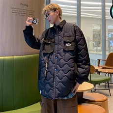 山系翻领葫芦格棉服秋冬加棉外套男多口袋工装复古休闲宽松潮，男装棉衣，星座716-2