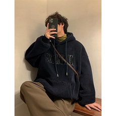 WY2804-P75毛巾绣羊羔毛连帽卫衣男士大码加厚保暖外套棉衣控98，男装棉衣，电商B280-1（原A049）