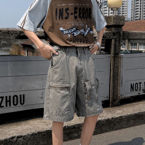 2025美式ins高街夏季水洗棉短裤五分休闲裤XZ212-1-QMK8116-P60,男装牛仔裤,星座212-1