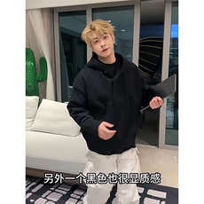 重磅秋冬装北极绒开衫毛衣美式复古休闲慵懒风针织衫加厚连帽外套，男装针织衫/毛衣，电商A486