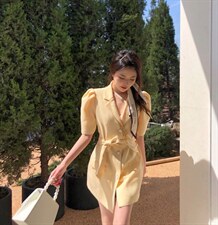 泡泡袖连衣裙，女装连衣裙，倩衣百度