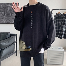 1港风新款宽松休闲中性情侣潮流印花毛衣男外套7963P55加绒P70，男装针织衫/毛衣，星座226-2