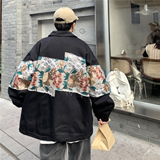 2025秋季新款港风休闲宽松外套M-5XL男潮拼接翻领夹克7568P85，男装夹克，星座227-7