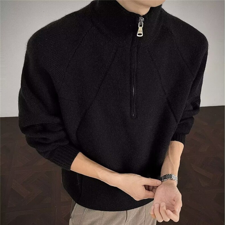 【005】半拉链拼接设计针织衫男款秋冬打底衫毛衣A079-M593-P54图片