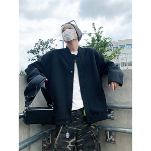 420克重磅棒球领纯色宽松休闲慵懒感上衣外套男女W4686-特价P58图片