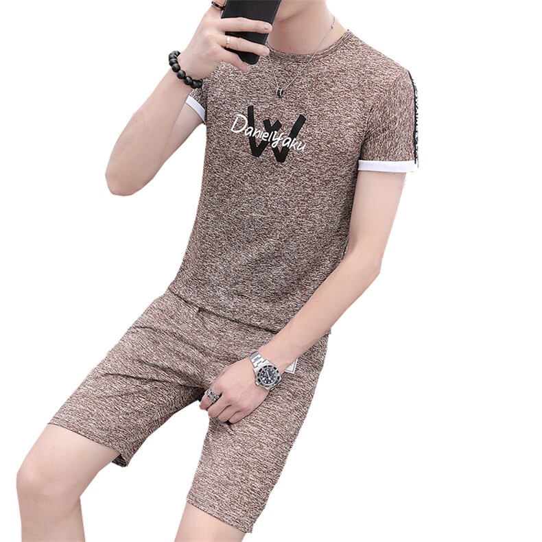 夏季短袖套装t恤男圆领休闲短裤男两件套印花运动卡TZ369P20,男装休闲套装,星座1207
