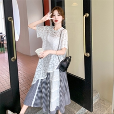 不规则设计感蕾丝上衣套装女夏新款盐甜系小个子拼接半身裙两件套，女装套装/套裙，2B237