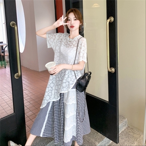 不规则设计感蕾丝上衣套装女夏新款盐甜系小个子拼接半身裙两件套图片