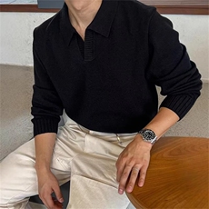 2025年新款休闲美式复古深灰Polo领针织衫秋冬ins毛衣上衣，男装针织衫/毛衣，星座506A
