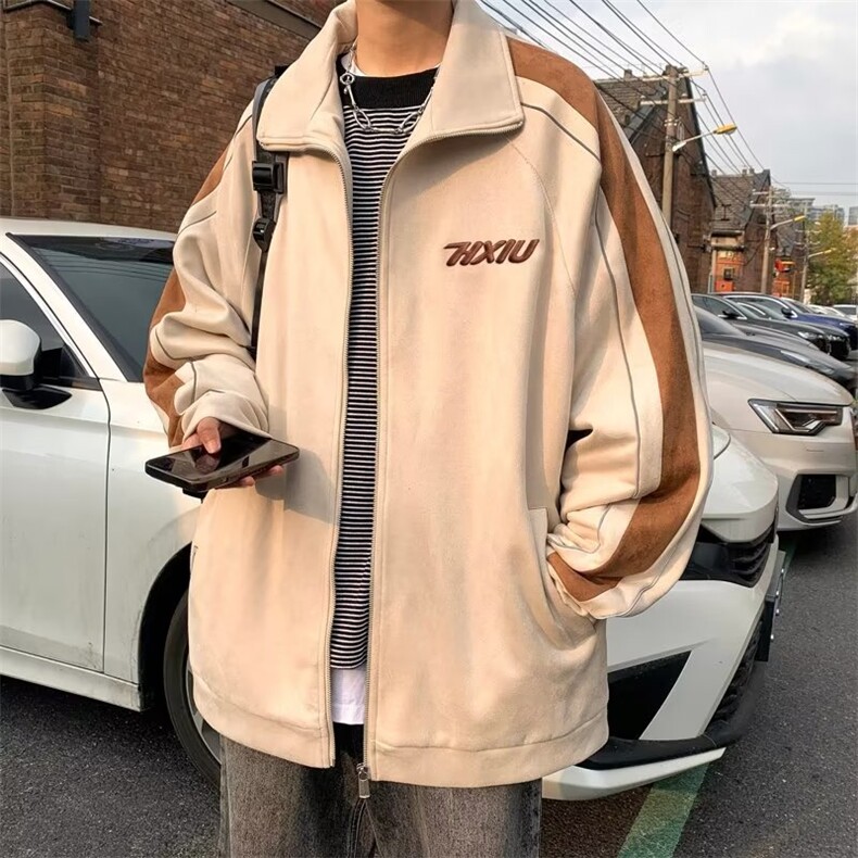 鹿皮绒外套男士春款美式复古潮牌上衣HW174P78图片