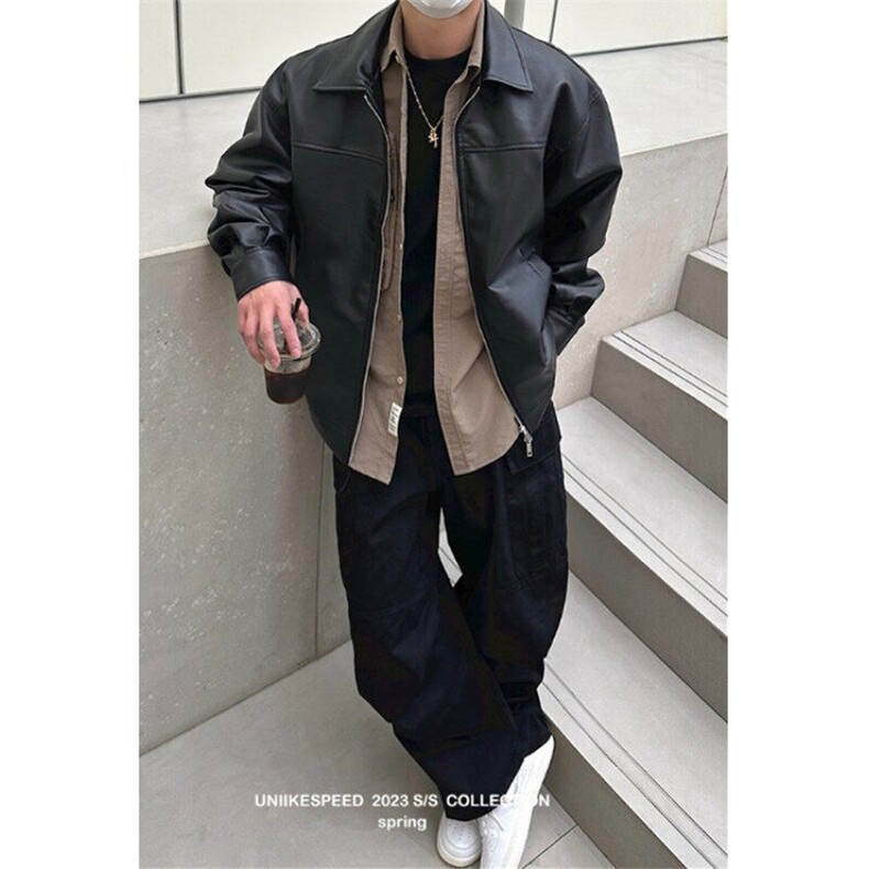 青少年拉链宽松型秋季美式扎染翻领短款皮夹克外套男款PW634,男装夹克,星座1116A（原606A-3）