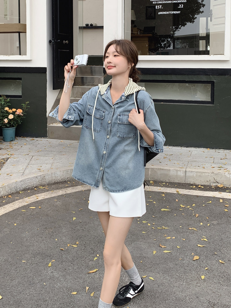 正品女装官方夏2025春季新款休闲百搭上衣复古可脱卸帽女士牛,女装短外套,豆豆家
