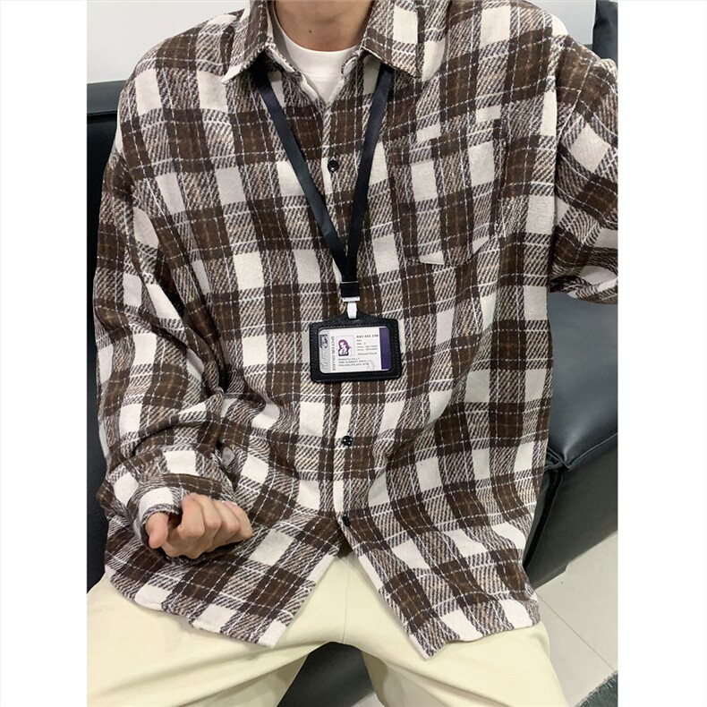 现货~磨毛格子大码长袖衬衫C5897/特P25咖啡,男装衬衫,电商A094
