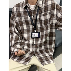现货~磨毛格子大码长袖衬衫C5897/特P25咖啡，男装衬衫，电商A094