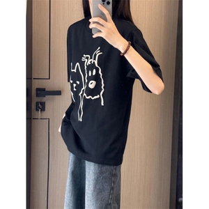 T0624-P25 儿童简笔画纯棉卡通印花短袖 男女款学生百搭上衣图片