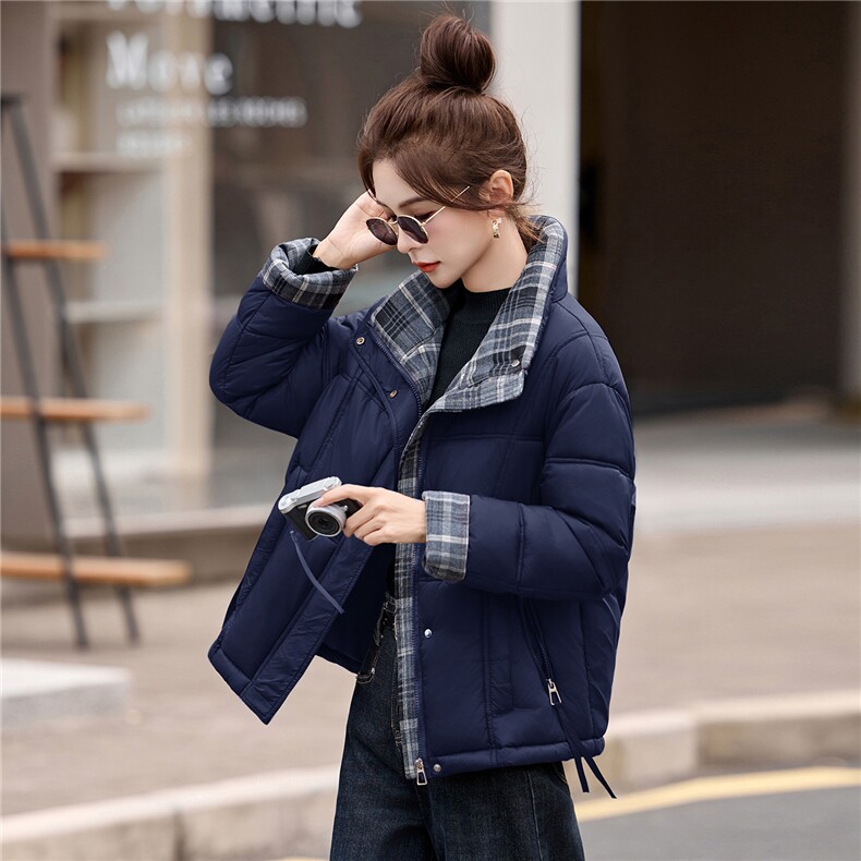 时尚衣领袖口格子撞色新款棉袄2656P155,女装棉衣/棉服,乐衣轩
