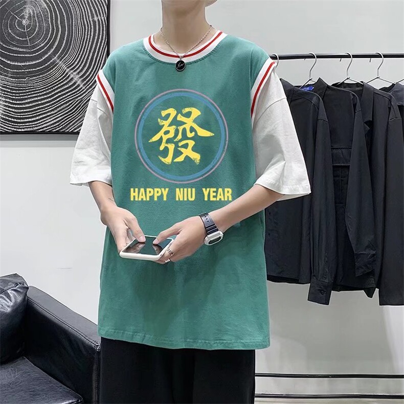 男圆领T恤宽松短袖假两件Q914P28，男装T恤，星座1116-2