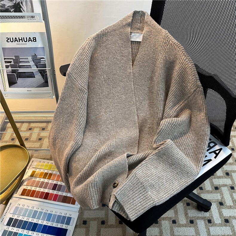 复古百搭松弛感开衫道袍毛衣秋冬季老钱慵懒风针织衫外套，男装针织衫/毛衣，星座601-2