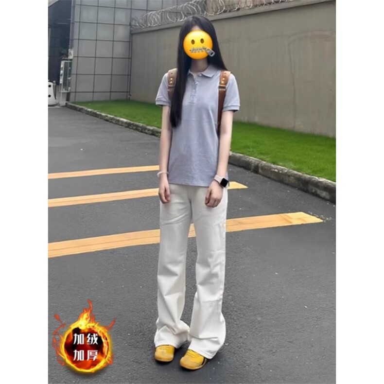 白色直筒牛仔裤男女秋冬加绒宽松垂感高级感拖地裤K8005-P46网图,男装牛仔裤,电商B245