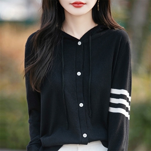 女士春秋韩版时尚简约百搭抽绳连帽衫图片