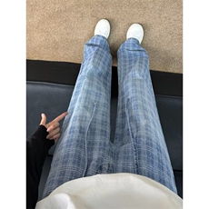 美式复古小众水洗竹节纹直筒牛仔裤男高街vibe嘻哈宽松百搭休闲裤，男装牛仔裤，星座1210-1