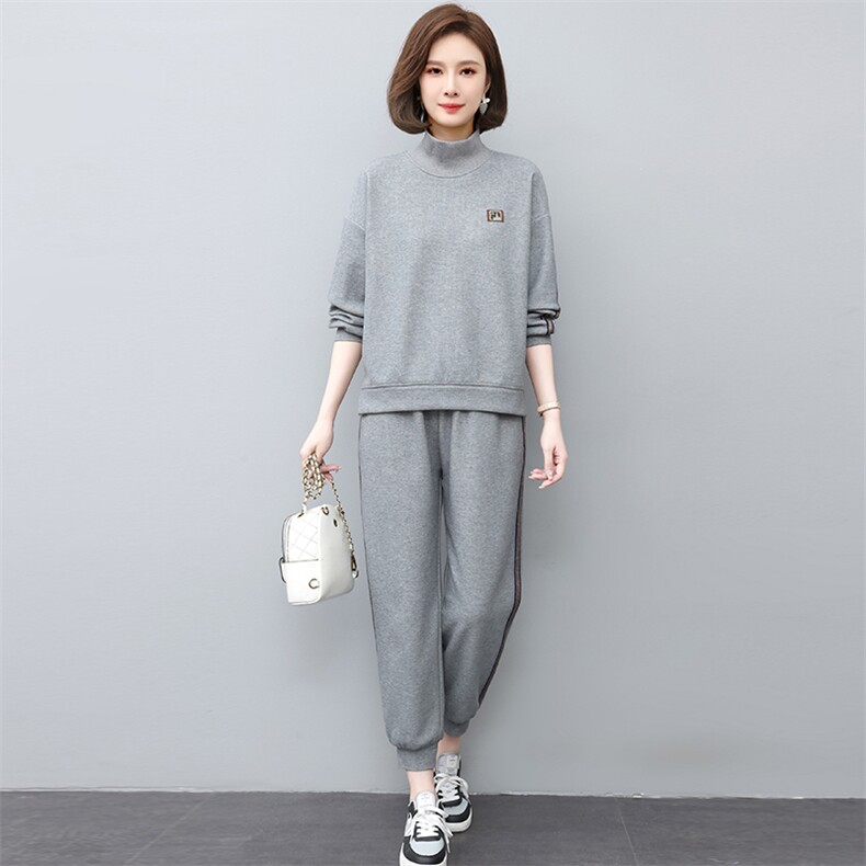 加绒套装女2023年新款冬季时尚运动休闲卫衣洋气减龄小个子两件套,女装套装/套裙,忆绮罗