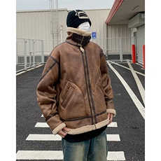 麂皮绒棉衣男潮牌工装高街ins羊羔毛加厚棉服潮流秋冬季宽松外套，男装夹克，星座716-4