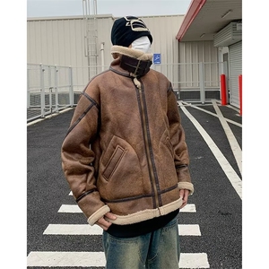 麂皮绒棉衣男潮牌工装高街ins羊羔毛加厚棉服潮流秋冬季宽松外套图片