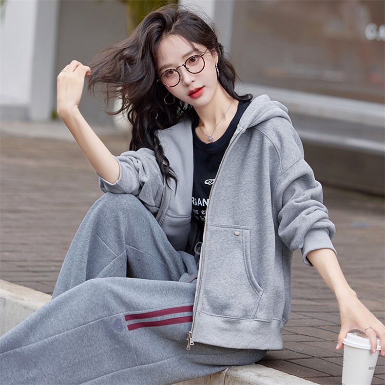 加绒加厚开衫空气层连帽卫衣女安可拉红宽松中长款外套,女装卫衣/绒衫,梦懿尔
