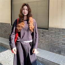 秋季条纹下摆拼上衣腰部飘带弯刀裤两件套2C239-H95-P180-K288，女装套装/套裙，2C239