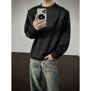 秋冬男士卫衣新款扎染压褶圆领休闲外套打底卫衣常规P39加绒49图片