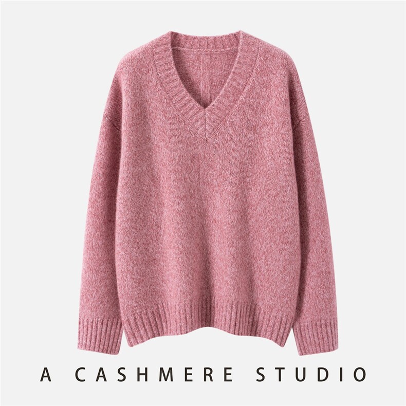 2025年秋季时尚百搭通勤简约休闲V领套头衫，女装羊绒衫，启东羊绒