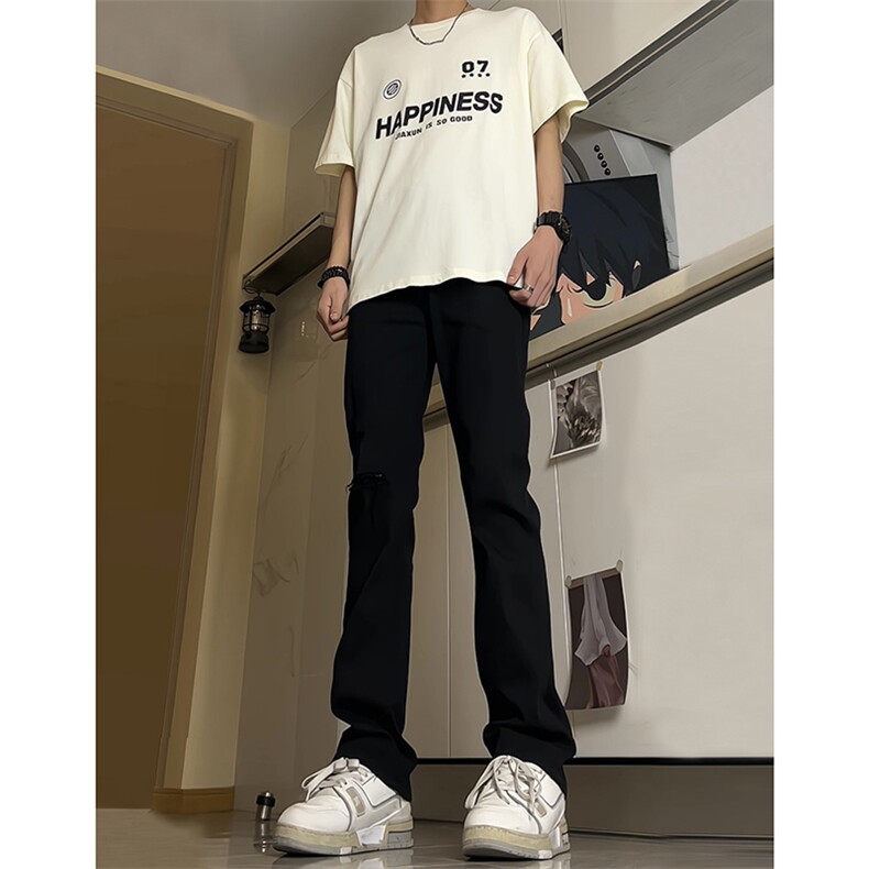 现货主推破洞弹力渐变大码直筒微喇毛边牛仔裤K860-K861-K866-P50,男装牛仔裤,星座205
